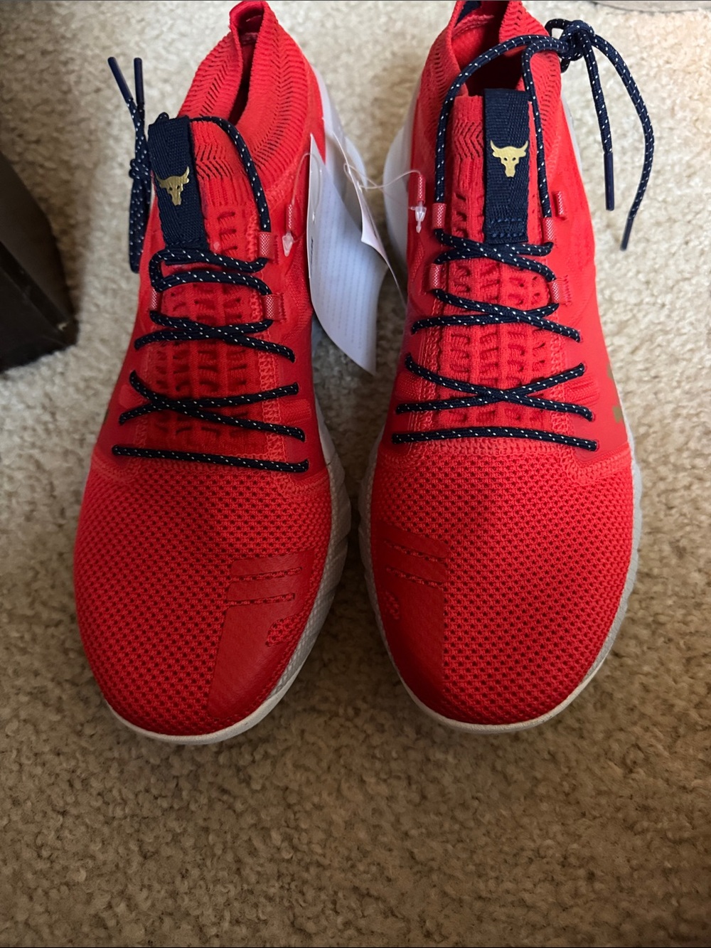 Under Armour Women’s Red Knit Sneakers with Navy Laces